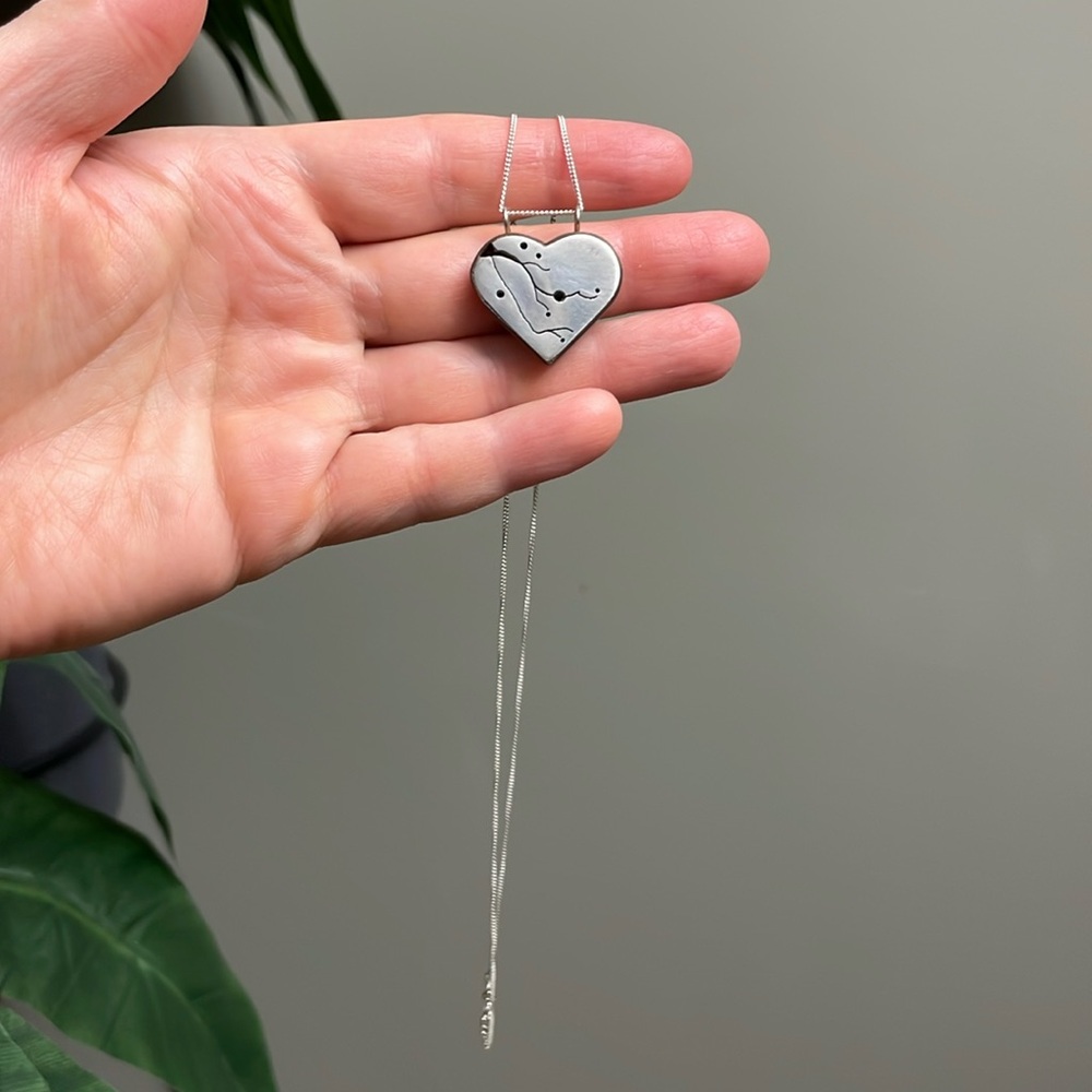 Handcraft Jeweller Real Silver Heart Necklace Wooden Pendant Chain Japanese Tree